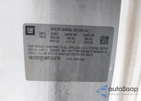 2017 Chevrolet Malibu 1Lt из США, поврежденный, VIN 1G1ZE5ST4HF123279